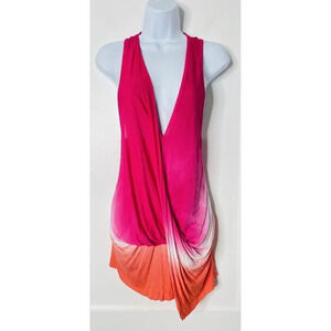 Young Fabulous Broke Tank Top Medium Ombré Racerback Ruched Draped Sheer Stretch